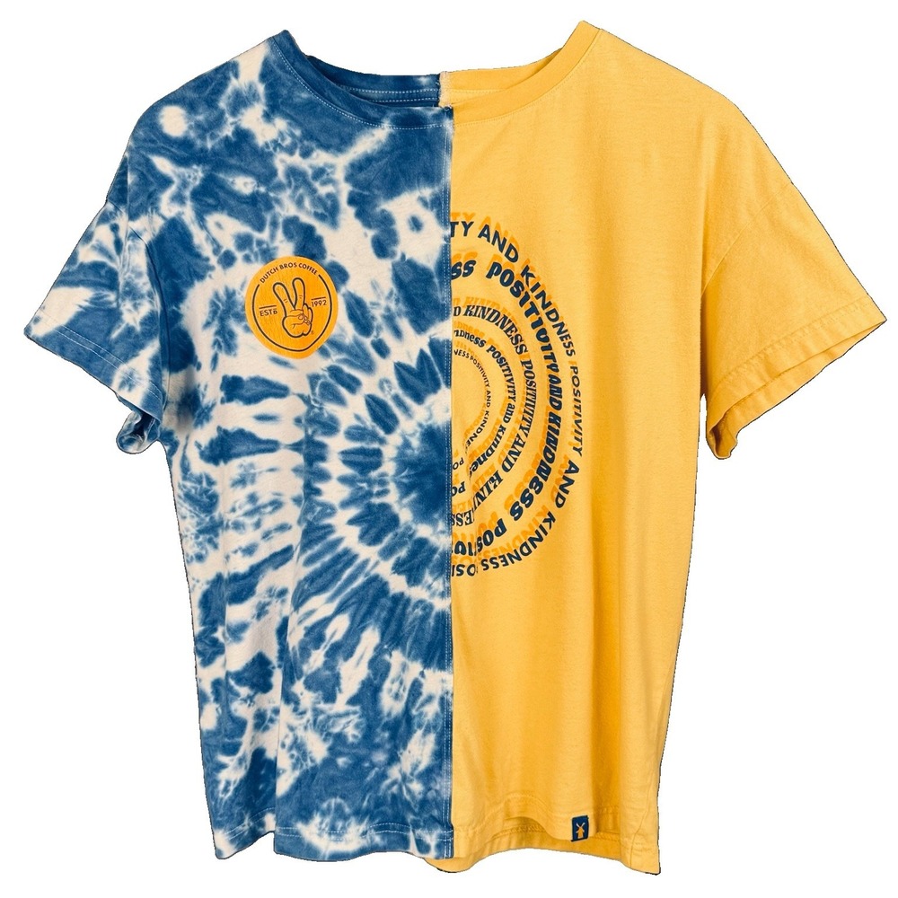 Dutch Bros Coffee Shirt Medium M Split Tie Dye Yellow Blue Positivity Kindness
